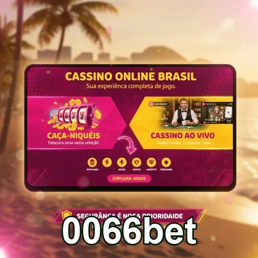 Tela inicial da 0066bet destacando caça-níqueis e cassino ao vivo.